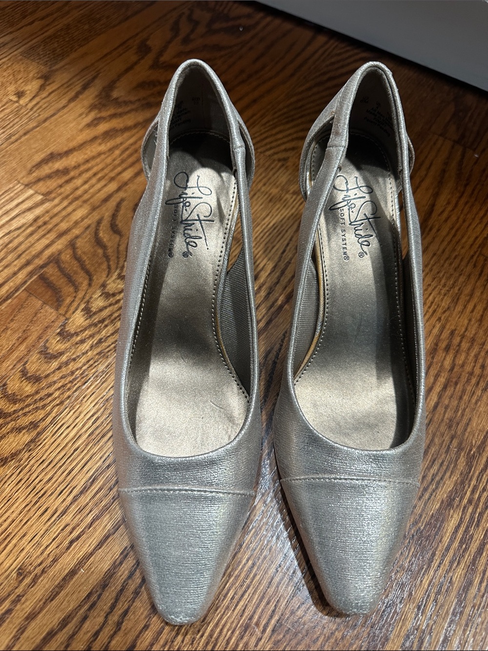Life Stride Metallic Gold Pointed Cutout Pumps